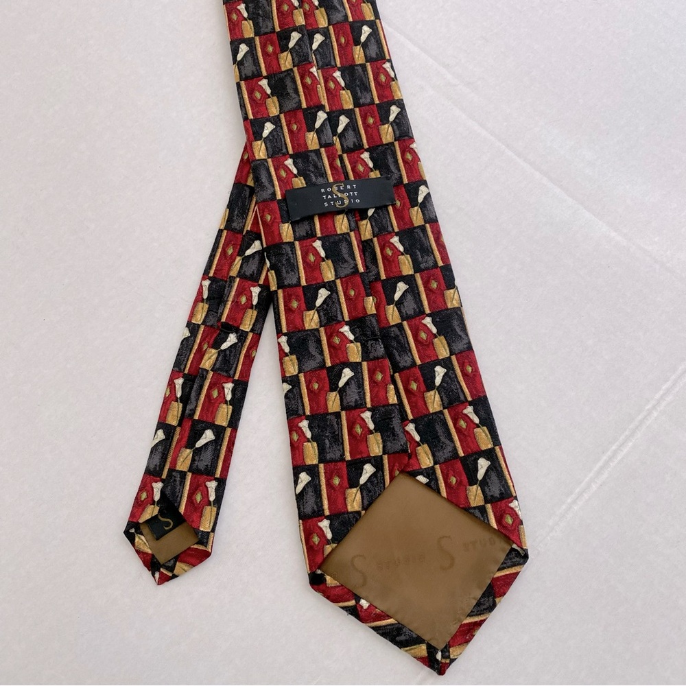 ROBERT TALBOTT Studio Mens Silk Necktie Designer Geometric Red/Grey Made in USA - Picture 2 of 5
